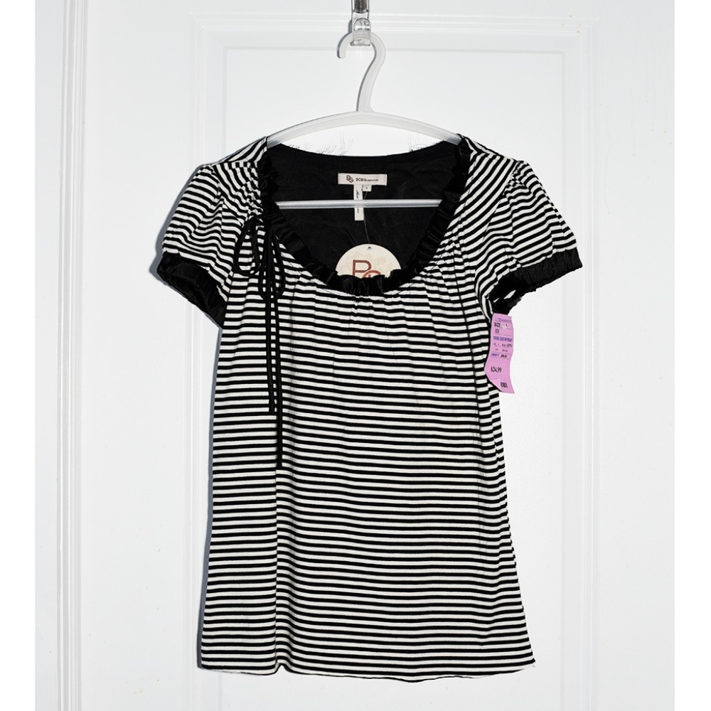 BCBGeneration Tanya Striped Puff-Sleeve Tee